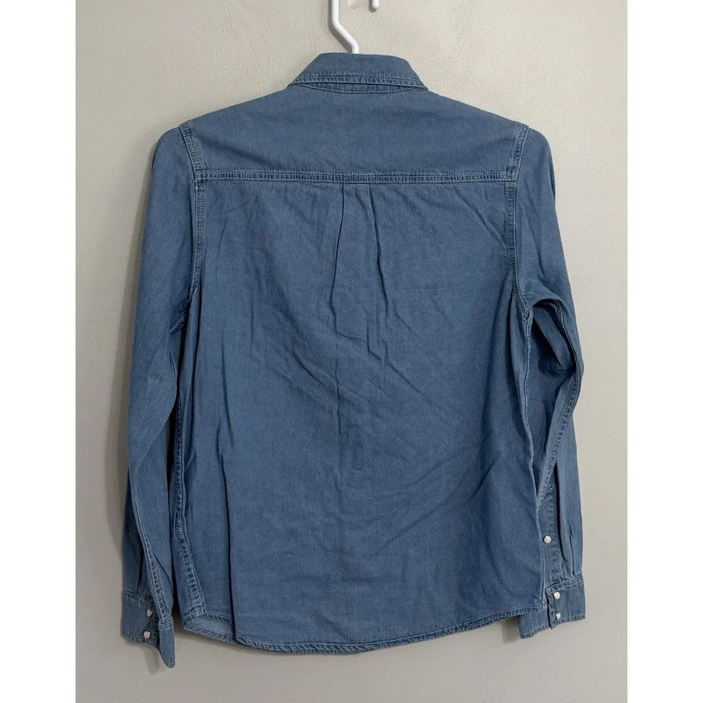 NWT True Religion Men's Small Pearl Snap Chambray Long Sleeve Button Up Shirt